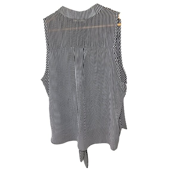 Libian Womens Black & White Striped Sleeveless Button-Front Blouse With Tie Hem - Picture 3 of 3